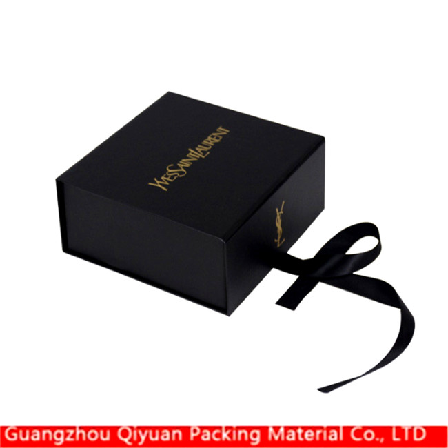 Black Cardboard Paper Suitcase Hinged Gift Box With Ribbon Closure