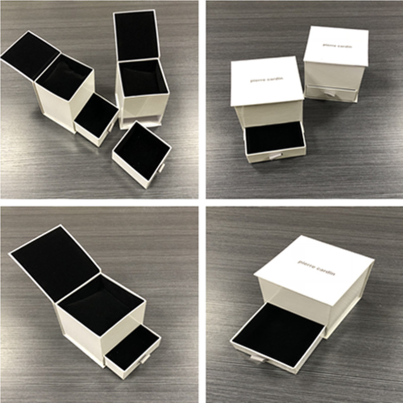 2018 Drawer Style White Cardboard Small Luxury Velvet Insert Slide Jewelry Box