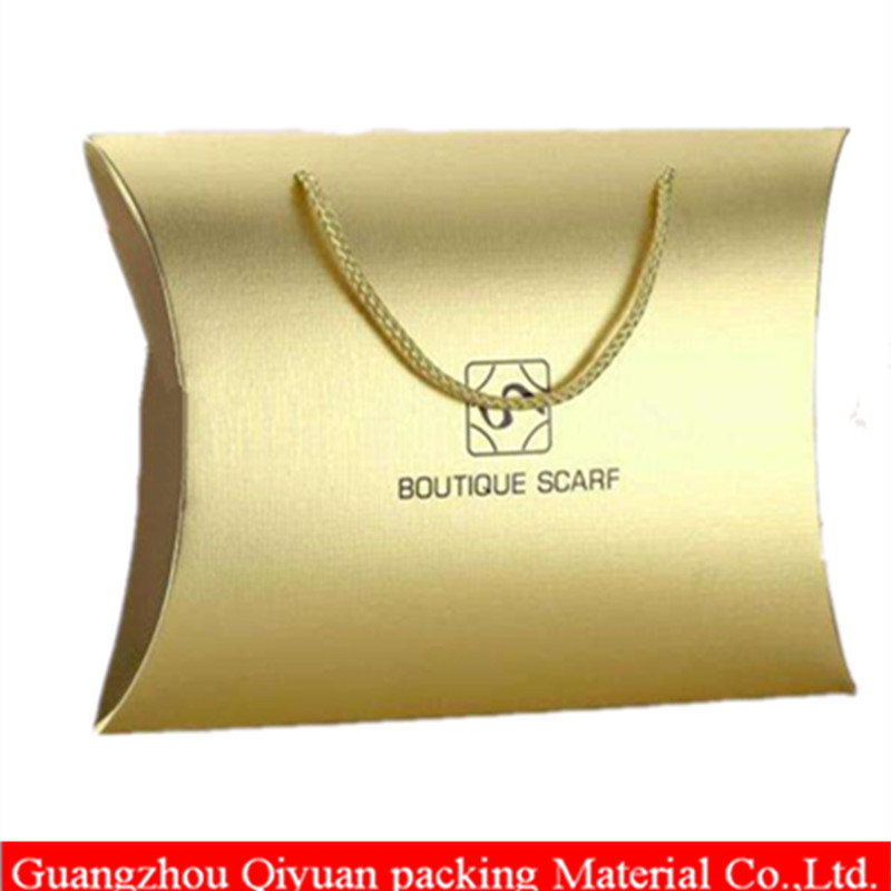 Free Sample Promotion Large Golden Color Pillow Shape Luxury Gift Packaging Paper Scarf Box