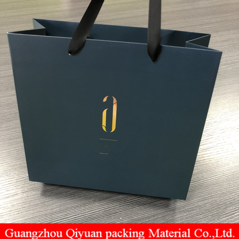A4 Size Color Hot Stamping Cement Luxury Shopping Used Large Paper Bag With Ribbon