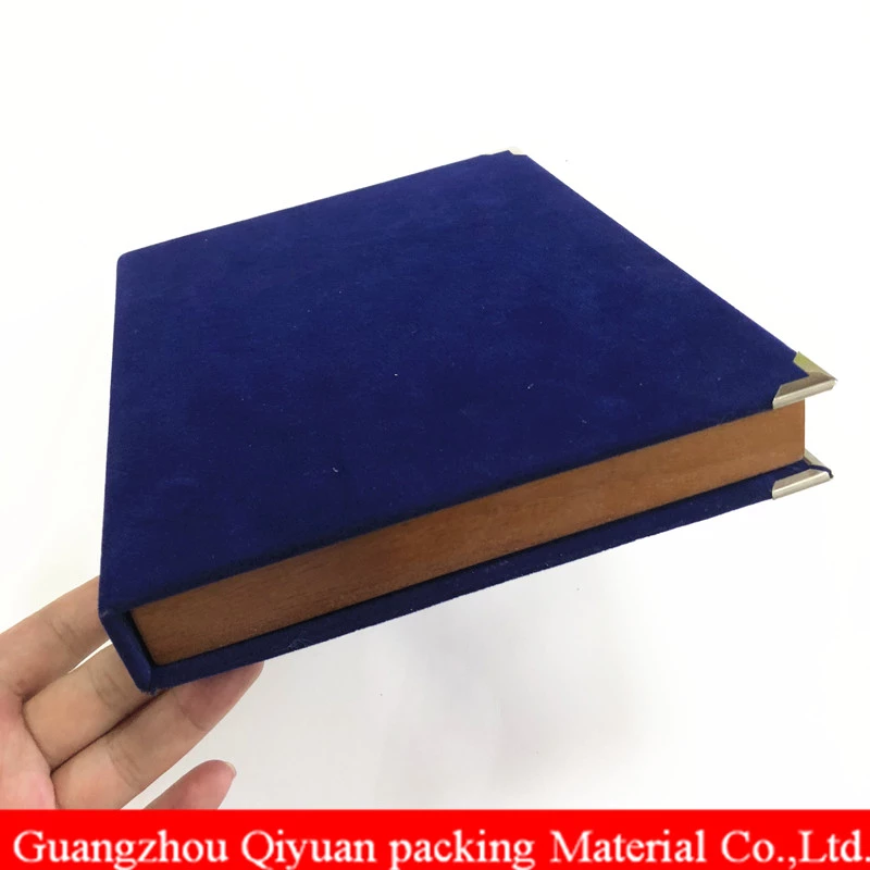 A4 Size Rectangular Large Book Shaped Gift Packaging Wooden Inner Box With Blue Velvet Laminate