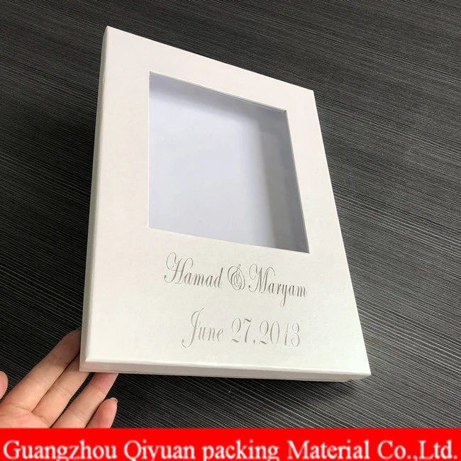 2018 A4 Size Cardboard Paper Custom Silver Logo White Nested Cellophane Window Gift Boxes