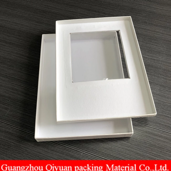 2018 A4 Size Cardboard Paper Custom Silver Logo White Nested Cellophane Window Gift Boxes