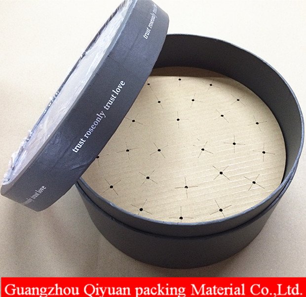 Customized logo foil stamping black round cylinder flower box with lid