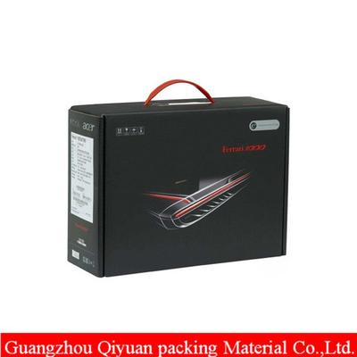 Custom black colored corrugated laptop packaging box with handle,corrugated e-flute box with foam