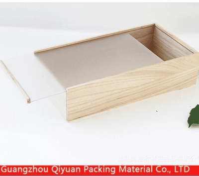 Custom Size Unfinished Sliding Lid Plain Wooden Box with clear window