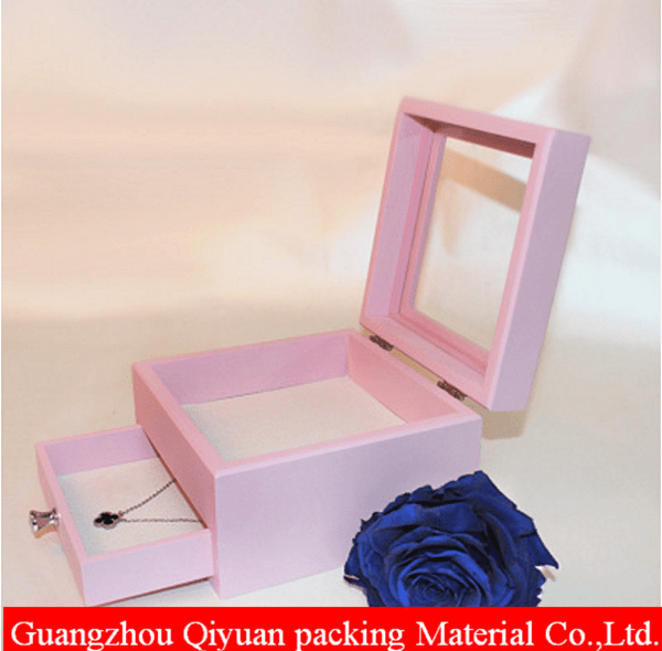 Luxury Custom Picture Square Wood preserved fresh Flower Gift Box with Acrylic window