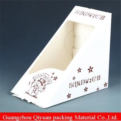 White printing Cardboard triangle paper sandwich box with plastic window