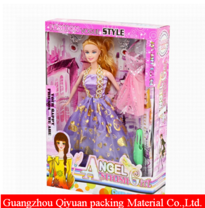 Custom made Unique design color printing cardboard barbie doll packaging boxes with clear window