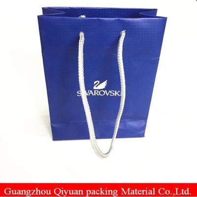 Small Blue Silver Logo Custom Grocery Paper Bag With Rope Handle