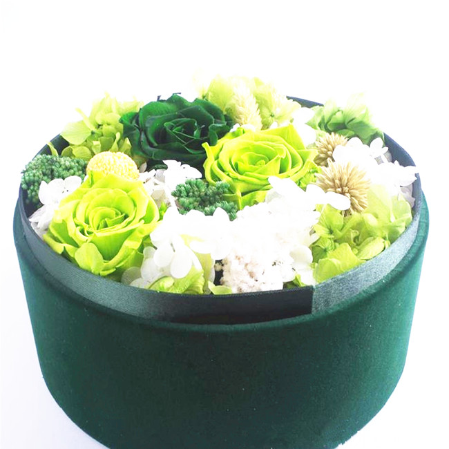 Full color cardboard paper luxury round velvet flower box for packing
