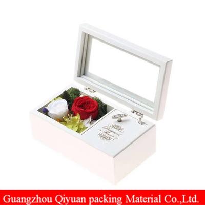 High Ending Packaging Square Luxury Waterproof Wood Flower Packaging Box With Acrylic Window