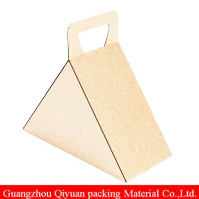 Food Grade Corrugated Paper No Print Brown Color Recycle Take Away Triangle Cake Box With Die Cut Handle