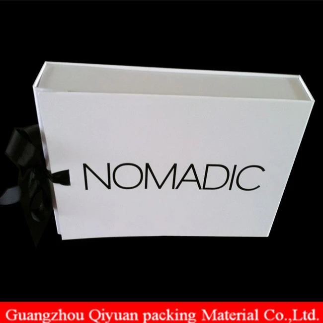 High Quality Rectangle Folding Cardboard Plain White Extension Packaging Gift End Paper Box With Ribbon Handle