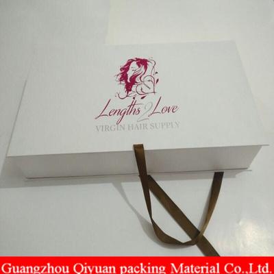 High Quality Rectangle Folding Cardboard Plain White Extension Packaging Gift End Paper Box With Ribbon Handle
