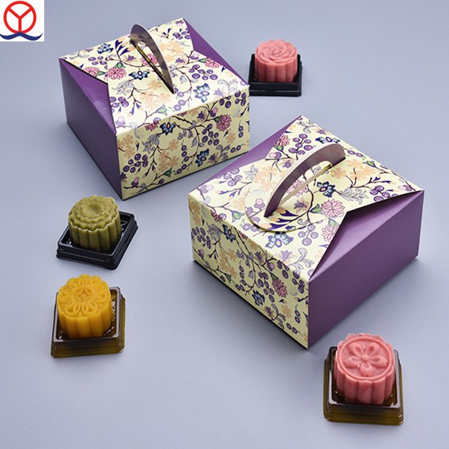 Purple Color Custom Design Die Cut Handle Foldable Cake Slice Box
