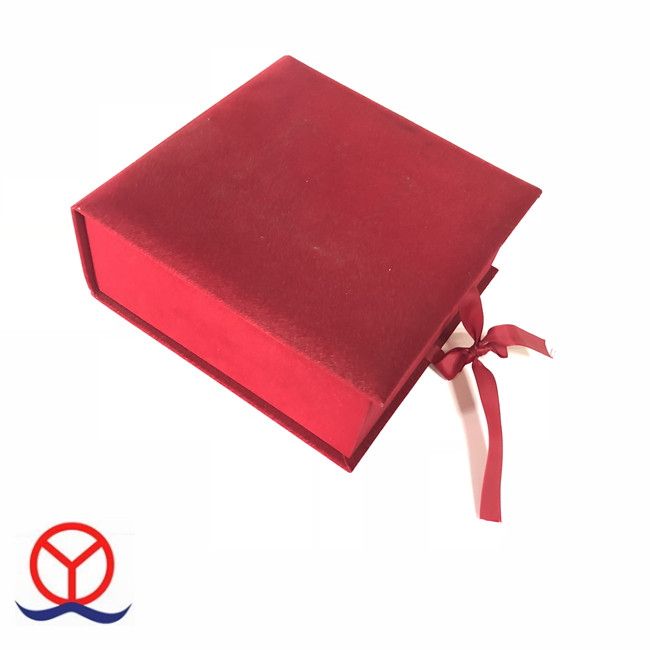 Big size custom design red color cardboard ribbon closure laminate velvet shoe box