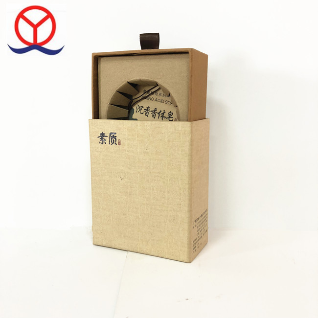 Drawer Style Custom Design Ribbon Pull Out Recyle Soap Packaging Plain Cardboard Brown Gift Box