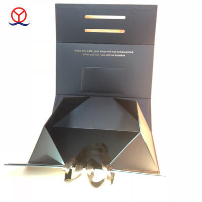 Rectangular shaped black ribbon handle magnetic Collapsing cardboard wholesale paper custom flat pack folding gift box