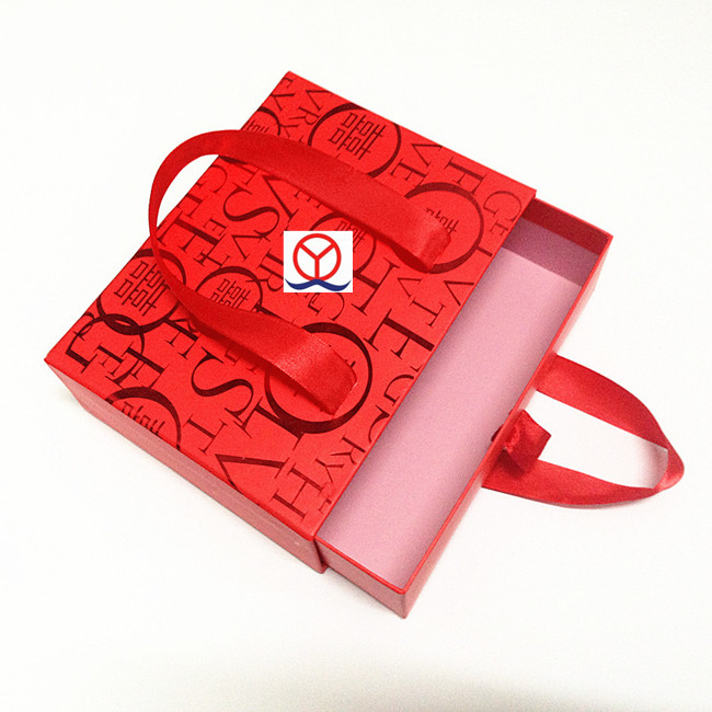 custom design cardboard paper wholesale luxury handmade drawer gift box with ribbon handle