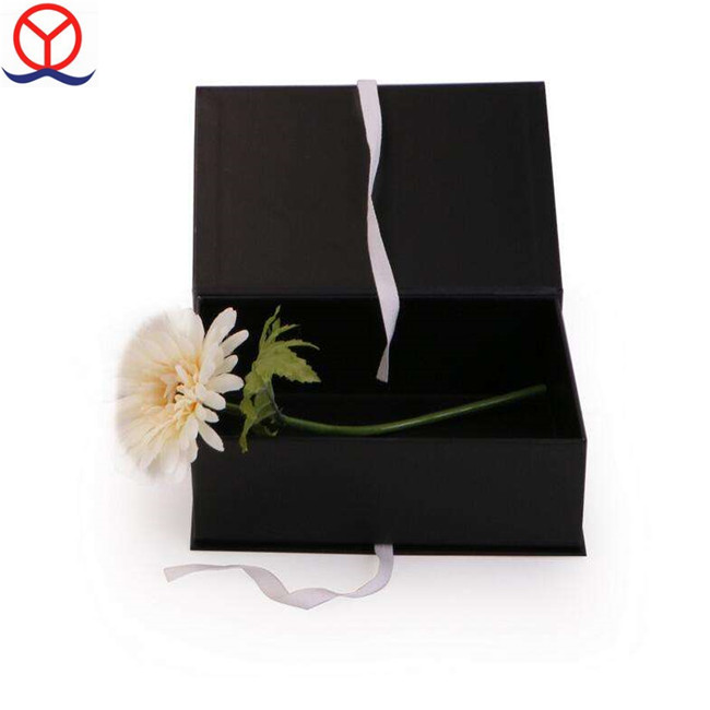 Matte black custom design handmade ribbon closure luxury wholesale paper cardboard hard case packaging boxes